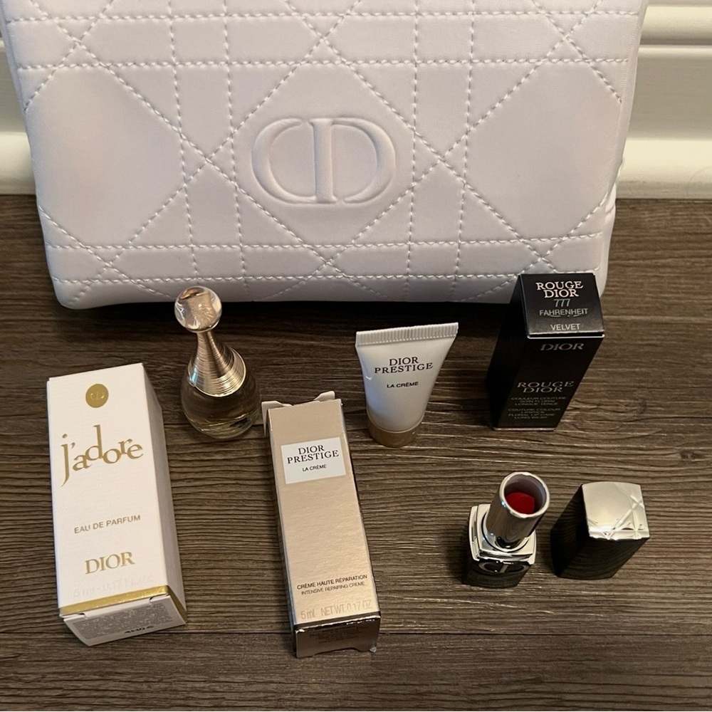Dior White Quilted Bag with J'adore and Rouge Dior NEW